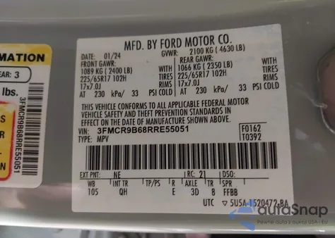 2024 Ford Bronco Sport Big Bend from USA, damaged, VIN 3FMCR9B68RRE55051